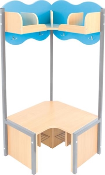 Image de Meuble vestiaire de coin avec banc, bleu