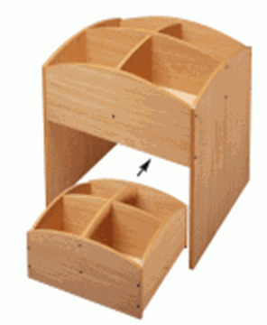 Image de Bac à livres 4 cases bas et haut à roulettes - Hêtre