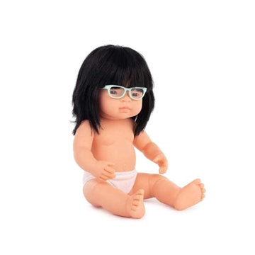 Image de Poupée bébé fille asiatique avec lunettes, 38 cm