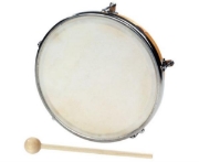 Image de Tambourin peau naturelle à tension réglable, Ø 26 cm avec mailloche