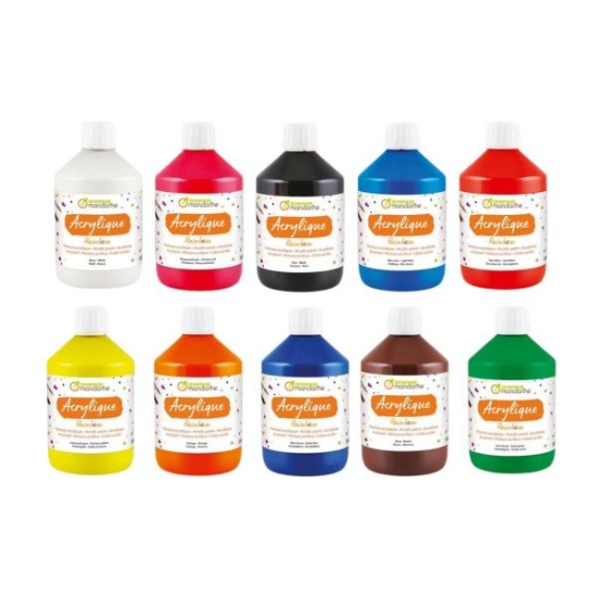 Image de Peinture acrylique mate Rainbow 500 ml, 10 tons assortis