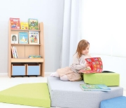 Image de Présentoir livres avec 2 bacs à roulettes bleu clair