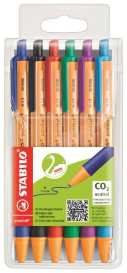 Image de Stylo-bille neutre en carbone Stabilo pointball, les 6