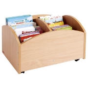 Image de Bac à livres 2 cases bas à roulettes - Hêtre