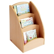 Image de Bac à livres présentoir à roulettes 3 compartiments - Teinte hêtre