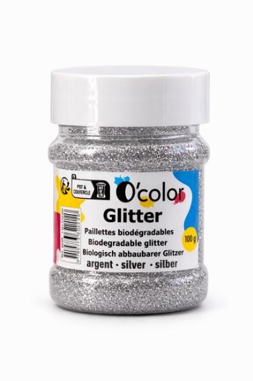 Image de Pot paillettes biodégradables ultrafines 100 g - Argent
