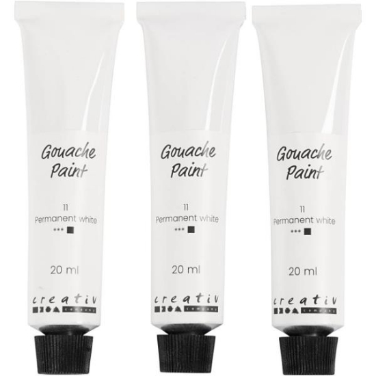 Image de Peinture gouache blanche, 3 × 20 ml