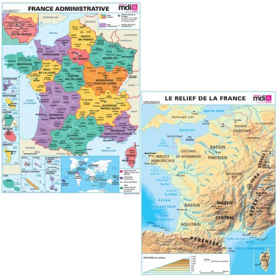 Image de Carte de France murale - Relief/Régions