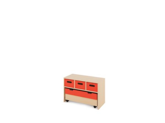 Image de Meuble de rangement S avec bacs en bois profonds + conteneur - Rouge
