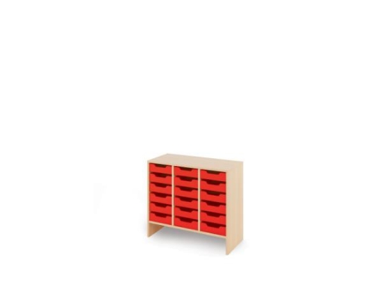 Image de Meuble de rangement M avec bacs en bois peu profonds - Rouge