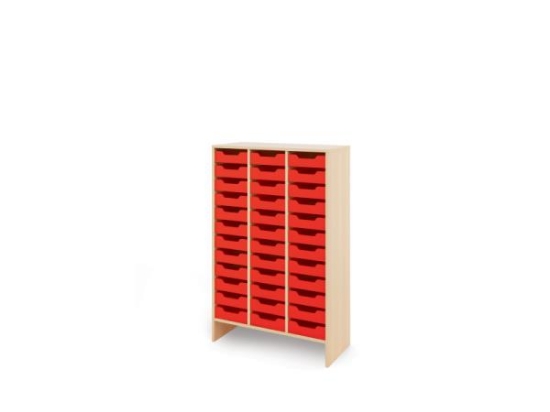 Image de Meuble de rangement XL avec bacs en bois peu profonds - rouge