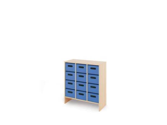 Image de Meuble de rangement L avec bacs en bois profonds - Bleu