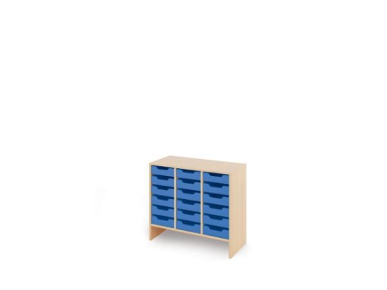 Image de Meuble de rangement M avec bacs en bois peu profonds - Bleu
