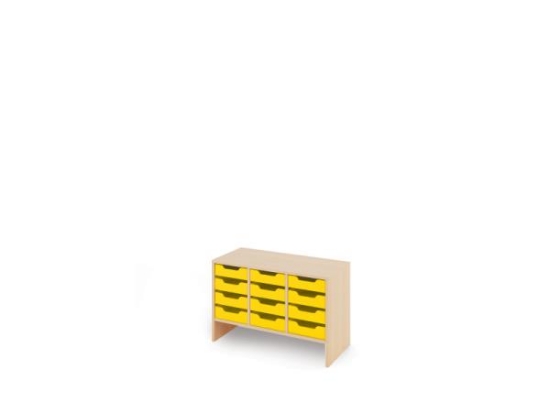 Image de Meuble de rangement S avec bacs en bois peu profonds - Jaune