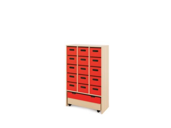 Image de Meuble de rangement XL avec bacs en bois profonds + caisse - Rouge