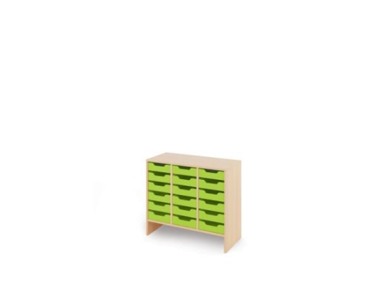 Image de Meuble de rangement M avec bacs en bois peu profonds - Vert