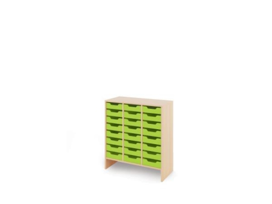 Image de Meuble de rangement L avec bacs en bois peu profonds - Vert