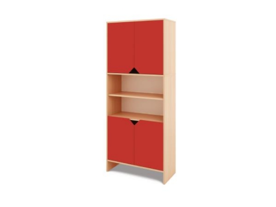 Image de Armoire de rangement haute avec demi-portes basses et hautes - Rouge